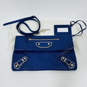 Balenciaga Classic Metallic Edge Envelope Clutch Bag Cobalt Blue